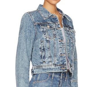 Free People We The Free Rumors Denim Jacket Light Wash Blue Jean Small